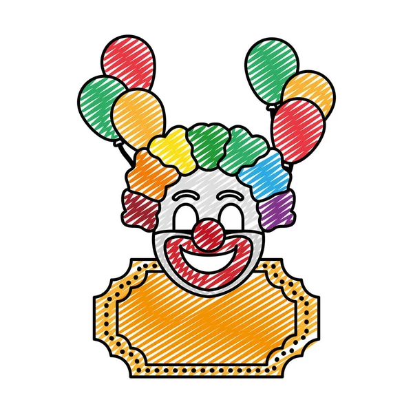 Doodle Clown Cirque Divertissement Avec Décoration Ballons Illustration Vectorielle — Image vectorielle