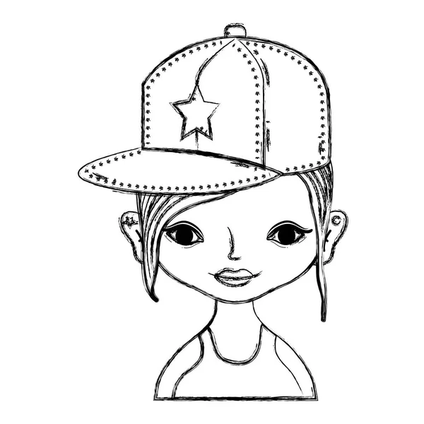 Grunge Femme Mignonne Avec Coiffure Chapeau Accessoire Vectoriel Illustration — Image vectorielle