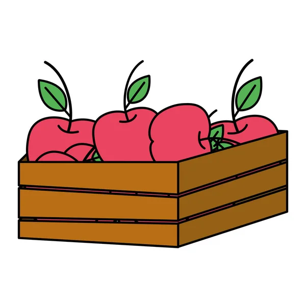 Χρώμα Φρούτα Νόστιμα Μήλα Μέσα Ξύλινο Καλάθι Εικονογράφηση Διάνυσμα — Διανυσματικό Αρχείο