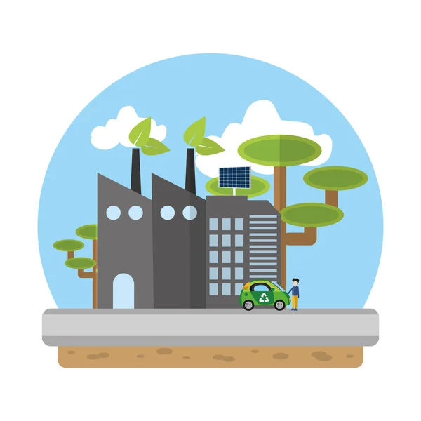 太陽エネルギーの木のベクトル図とエコロジー工場 — ストックベクタ