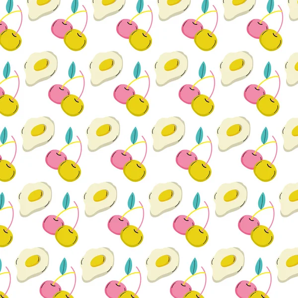 Cherrys Φρούτων Και Τηγανητό Αυγό Εικονογράφηση Διάνυσμα Φόντο — Διανυσματικό Αρχείο