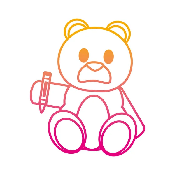 Linha Degradada Urso Pelúcia Brinquedo Bonito Com Lápis Cor Ilustração — Vetor de Stock