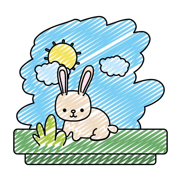 Doodle Kawaii Rabbit Nice Wild Animal Vector Illustration — стоковый вектор