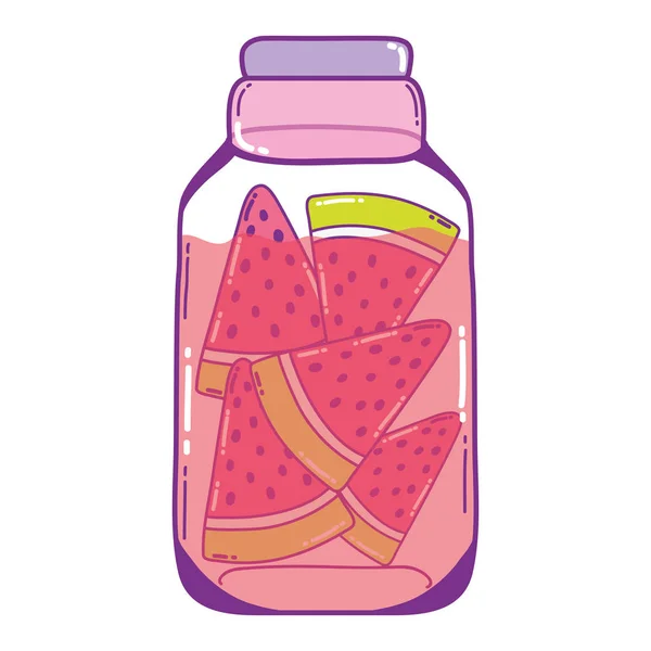 Einmachglas Mit Wassermelonenfrüchten Konservieren Vektorillustration — Stockvektor