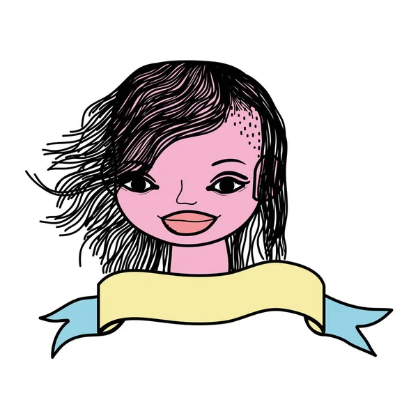 Color Mujer Feliz Con Peinado Decoración Cinta Vector Ilustración — Vector de stock