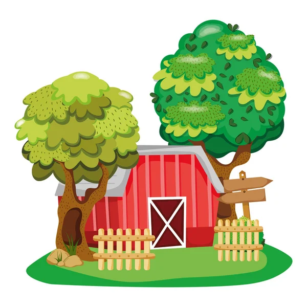 Dům Farma Dřevěným Oznámení Stromy Vektorové Ilustrace — Stockový vektor