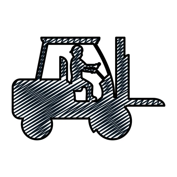 Doodle Pictogram Arbeider Met Heftruck Apparatuur Onderhoud Vectorillustratie — Stockvector