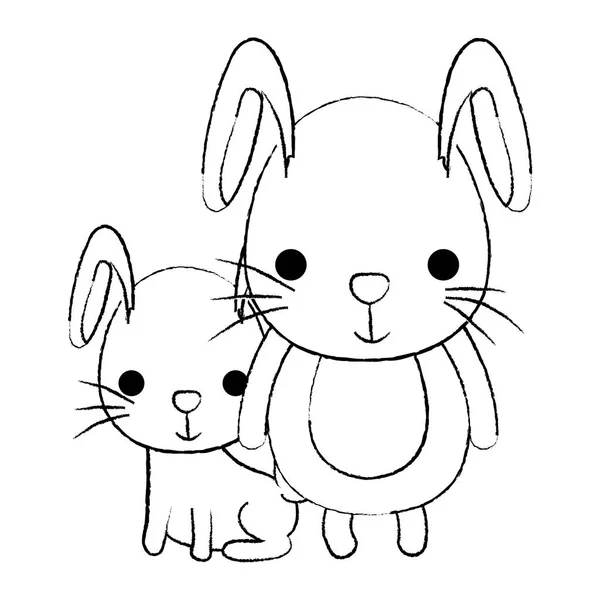 Гранж Кролика Отца Своим Ребенком Милые Векторные Иллюстрации Животных — стоковый вектор