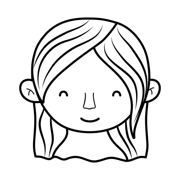 Linia Głowy Szczęśliwą Kobietą Długo Fryzurę Ilustracja Wektorowa — Wektor stockowy