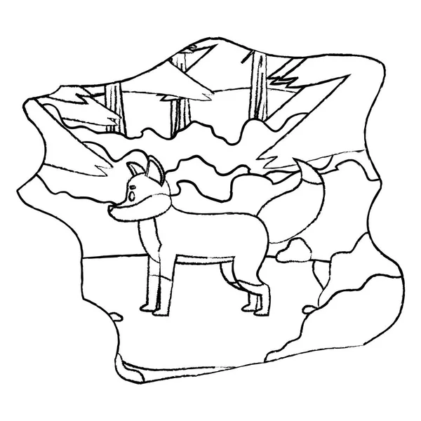 風景のベクトル図にグランジかわいいキツネの野生動物 — ストックベクタ