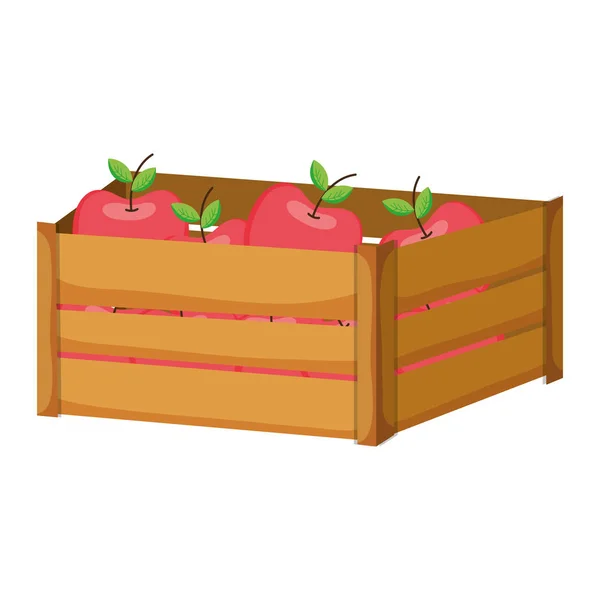 Νόστιμα Μήλα Φρούτα Μέσα Ξύλινο Κουτί Εικονογράφηση Διάνυσμα — Διανυσματικό Αρχείο