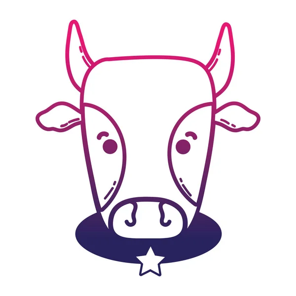 Ligne Mignon Tête Vache Ferme Animal Vecteur Illustration — Image vectorielle
