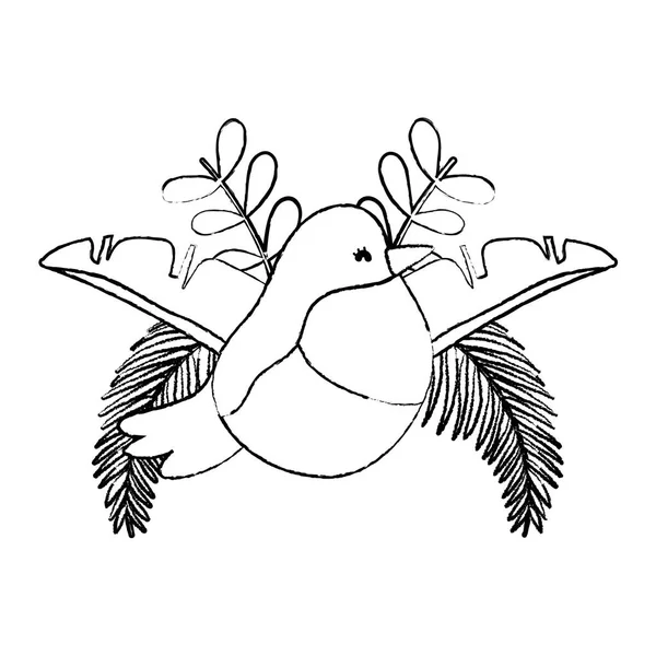 Гранжевий Красивий Птах Тропічним Листям Рослини Векторні Ілюстрації — стоковий вектор