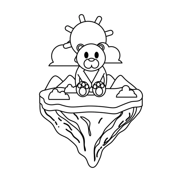 Линия Милое Медвежье Животное Векторной Иллюстрации Плавающего Острова — стоковый вектор