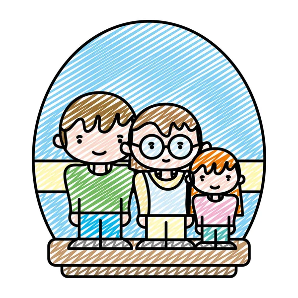 Doodle Cute Family Love Expression Together Vector Illustration — Stock Vector