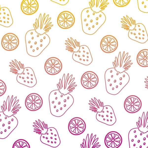 Abgebaute Linie Exotische Erdbeeren Und Zitronenfrüchte Hintergrund Vektor Illustration — Stockvektor