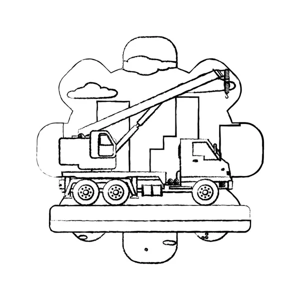 Grunge Camión Poleas Equipo Construcción Industria Vector Ilustración — Archivo Imágenes Vectoriales