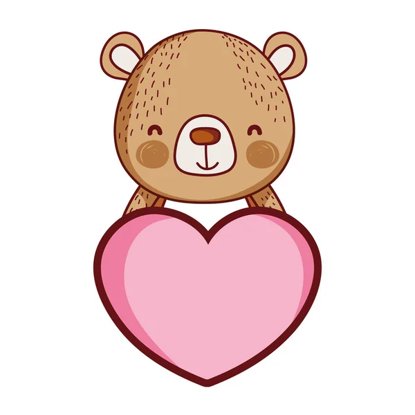 Lindo Oso Salvaje Animal Con Corazón Vector Ilustración — Vector de stock