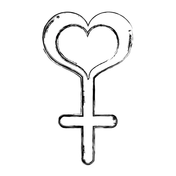 Grunge Weibliche Zeichen Mit Herzform Design Vektor Illustration — Stockvektor