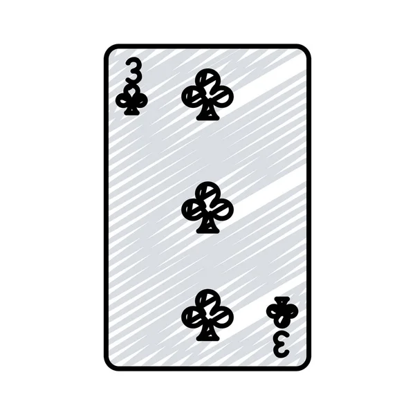 Doodle Van Drie Klaverblaadjes Casino Kaart Spel Vectorillustratie — Stockvector