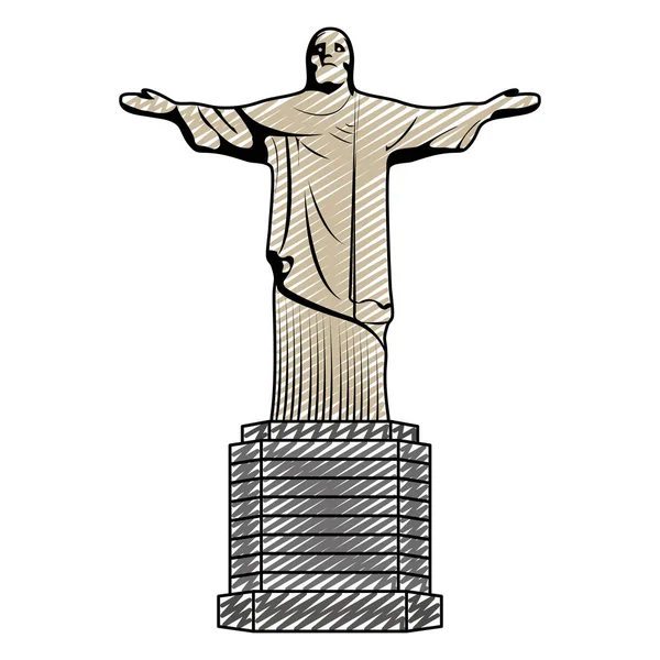 Doodle Cristo Religión Estatua Historia Escultura Vector Ilustración — Vector de stock