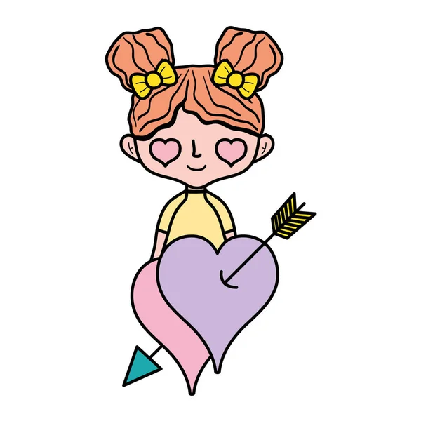 Color Mujer Lovestruck Con Forma Flecha Dentro Corazones Vector Ilustración — Archivo Imágenes Vectoriales