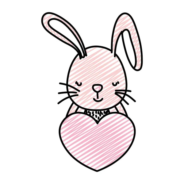 Doodle Niedlichen Kaninchen Wildes Tier Mit Herz Vektor Illustration — Stockvektor