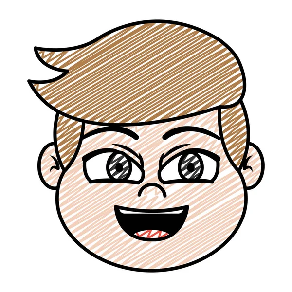 Doodle Boy Head Hairstyle Facial Expression Vector Illustration — Stock Vector
