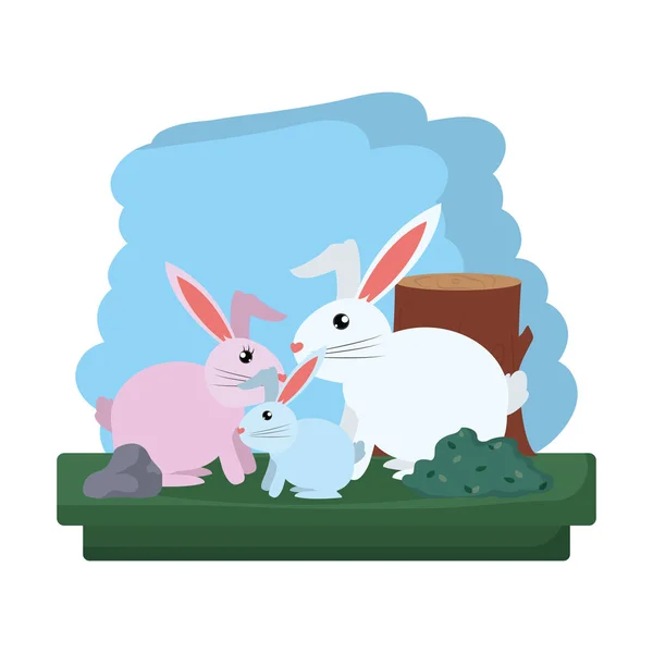 Rodinné Králíků Divokých Zvířat Rezervní Vektorové Ilustrace — Stockový vektor