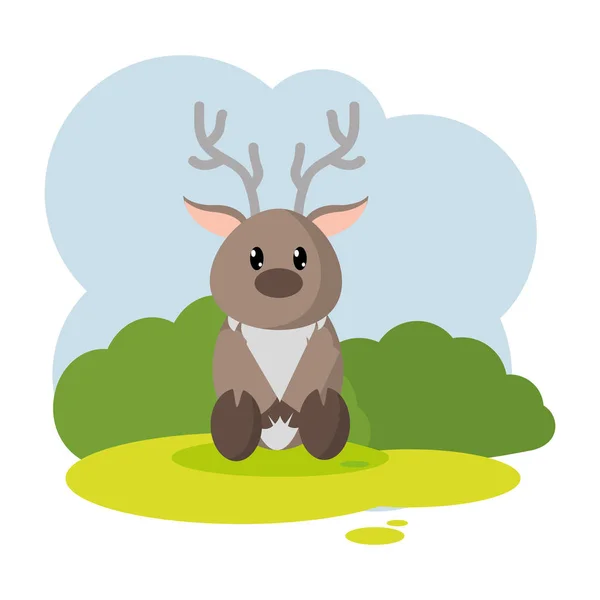 Leuk Rendier Wilde Dieren Het Landschap Vectorillustratie — Stockvector