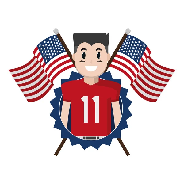 Jogador Futebol Com Bandeiras Patrióticas Dos Eua Ilustração Vetorial Emblema —  Vetores de Stock