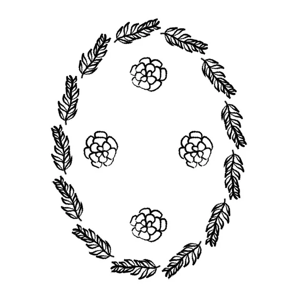 Ветви Гранж Круга Листья Растений Векторной Иллюстрацией Цветов — стоковый вектор