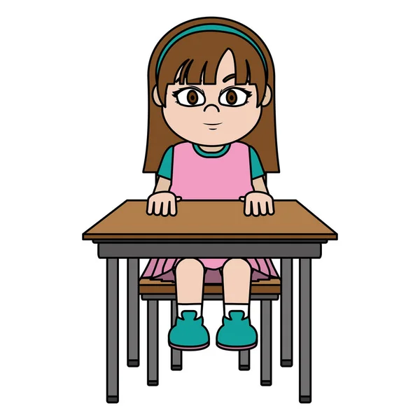 Color Cute Girl Sitting School Chair Vector Illustration — Stock Vector