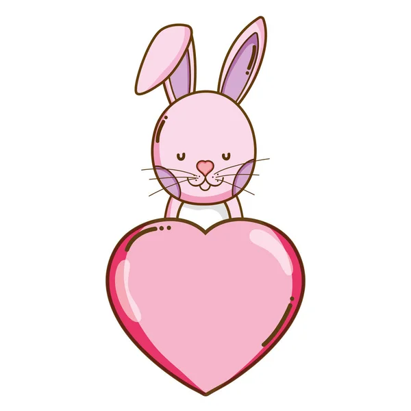 Lindo Conejo Con Corazón Signo Amor Vector Ilustración — Archivo Imágenes Vectoriales