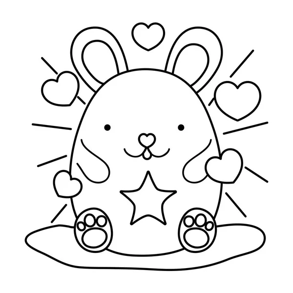 Line Cute Mouse Animal Hearts Stars Vector Illustration — Stock Vector