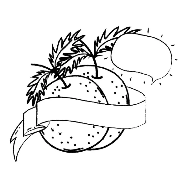 Grunge Deliciosas Naranjas Frutas Con Burbuja Chat Cinta Vector Ilustración — Archivo Imágenes Vectoriales