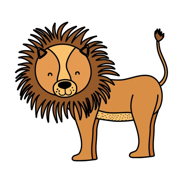 Couleur Adorable Lion Animal Sauvage Créature Vecteur Illustration — Image vectorielle