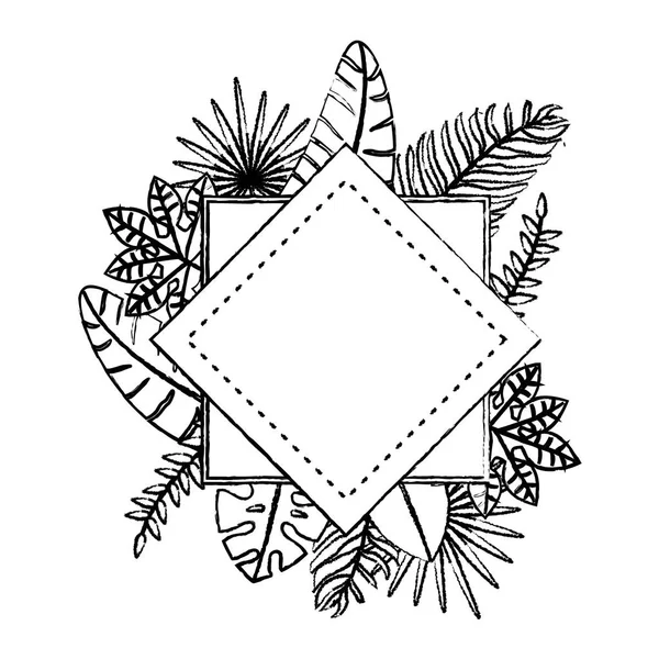 Grunge Dekoration Zweige Exotische Pflanzen Blätter Vektor Illustration — Stockvektor