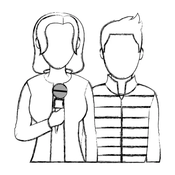 Grunge Frau Und Mann Partner Reporter Konferenz Vektor Illustration — Stockvektor