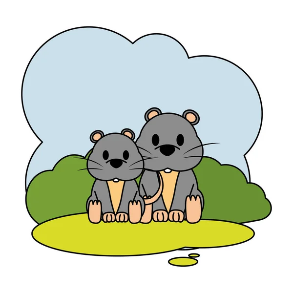 Para Kolor Myszy Dzikich Zwierząt Krajobraz Wektor Ilustracja — Wektor stockowy