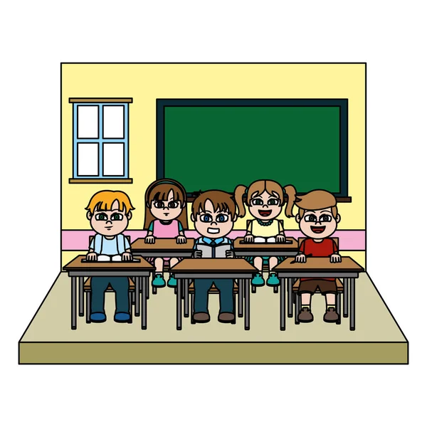 Color Nice Students Children Blackboard Classroom Vector Illustration — Stock Vector