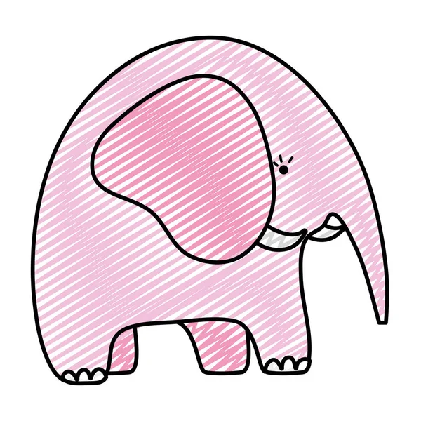Doodle Adorable Elefante Animal Salvaje Criatura Vector Ilustración — Archivo Imágenes Vectoriales