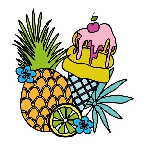 Farbe Tropische Ananas Und Zitrone Mit Eis Vektorillustration — Stockvektor