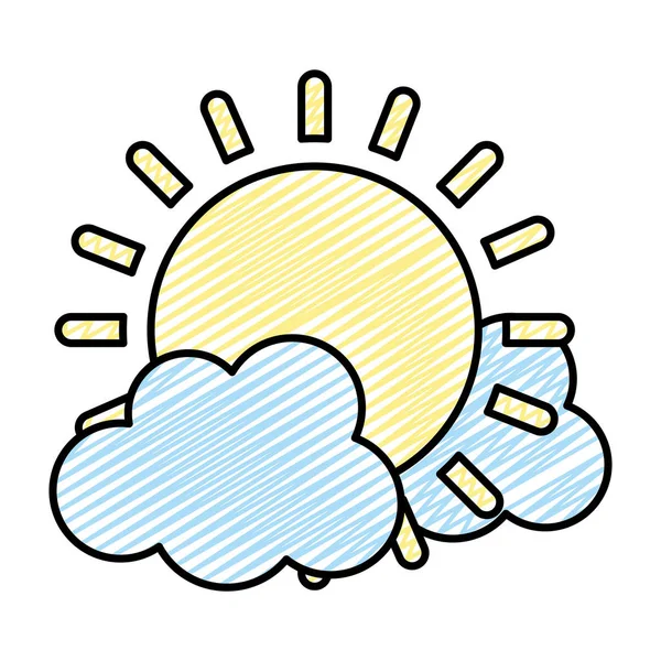 雲のベクトル図と落書きの太陽光春の天気 — ストックベクタ