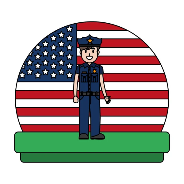 Color Policeman Uniform Usa Flag Nation Vector Illuustration — Stock Vector