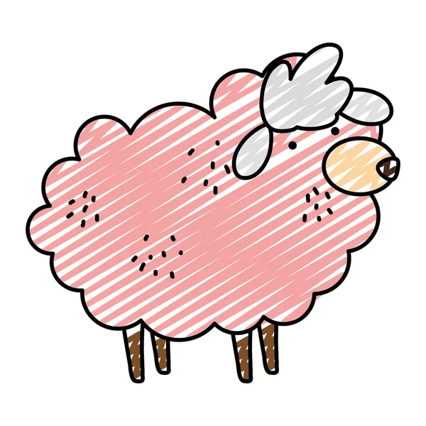 Doodle Cute Sheep Farm Animal Icon Vector Illustration — Stock Vector
