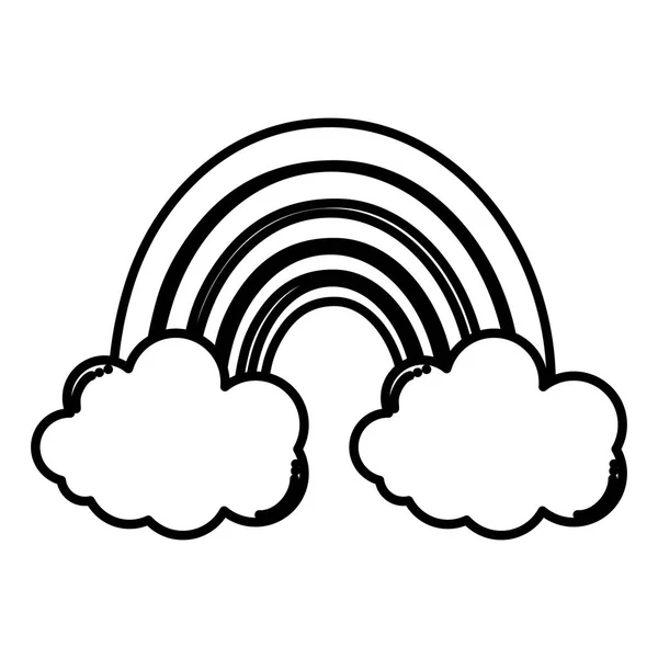 Линия Радуга Природы Пушистыми Облаками Небе Векторной Иллюстрации — стоковый вектор