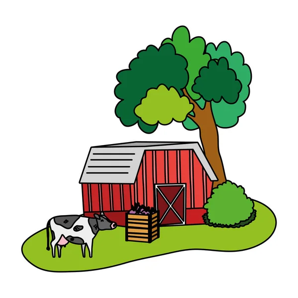 Casa Color Granja Con Animales Vaca Berenjenas Vector Ilustración — Archivo Imágenes Vectoriales