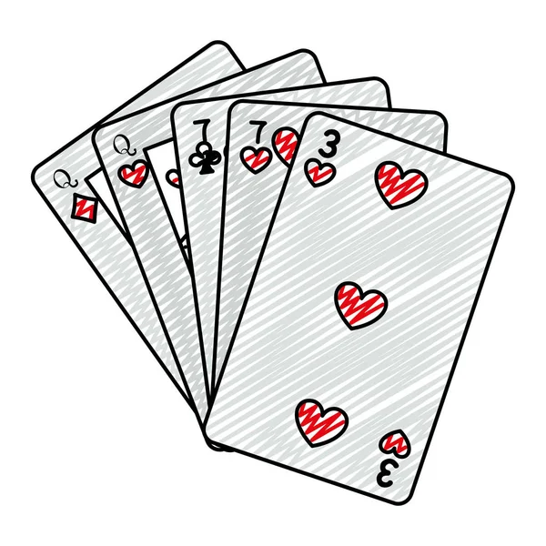Doodle Δύο Ζεύγη Καρτών Καζίνο Παιχνίδι Διανυσματικά Εικονογράφηση — Διανυσματικό Αρχείο