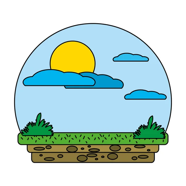 Kleur Natuur Zon Met Wolken Ecologie Landschap Vectorillustratie — Stockvector